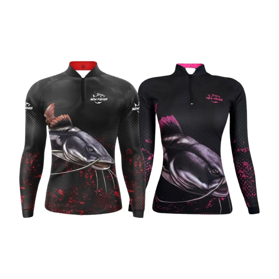 NF37CS - Camisa Camiseta Blusa de Pesca Casal New Fisher Pirarara - com proteção UV